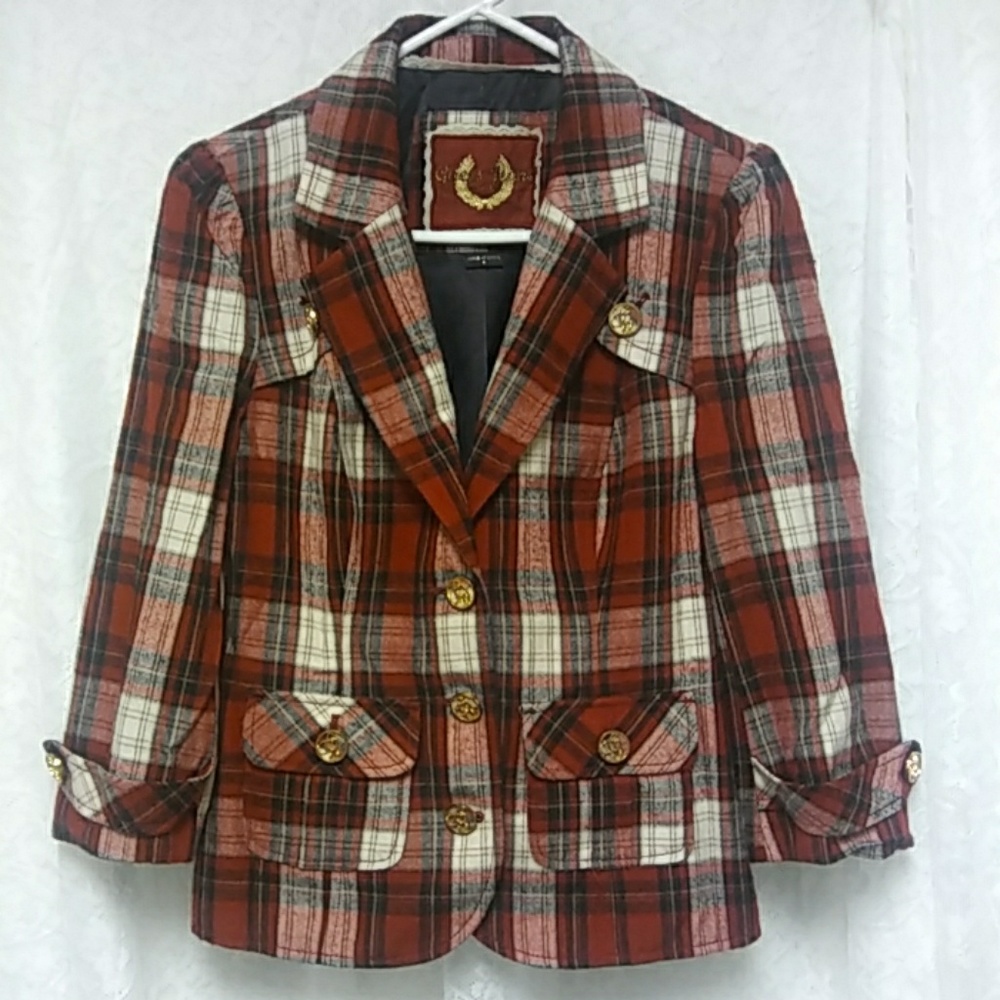 Academia Blazer In Red Plaid Y2K Vintage Clueless Aesthetic Preppy Girl Career